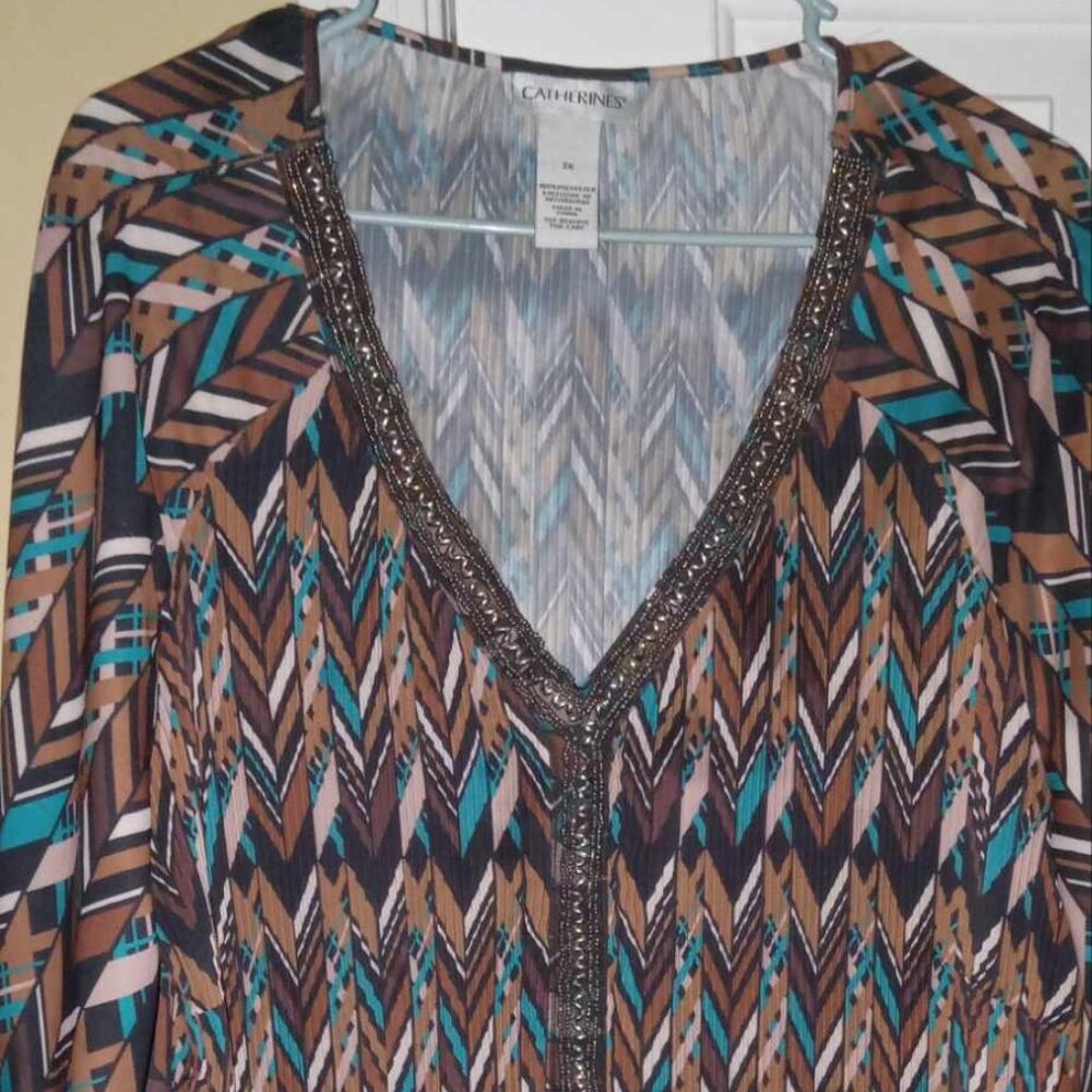 Catherines brown/tan/blue/black top, size 2X